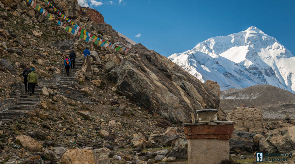 Our group is walking to meditation cave at the Everest Base Camp