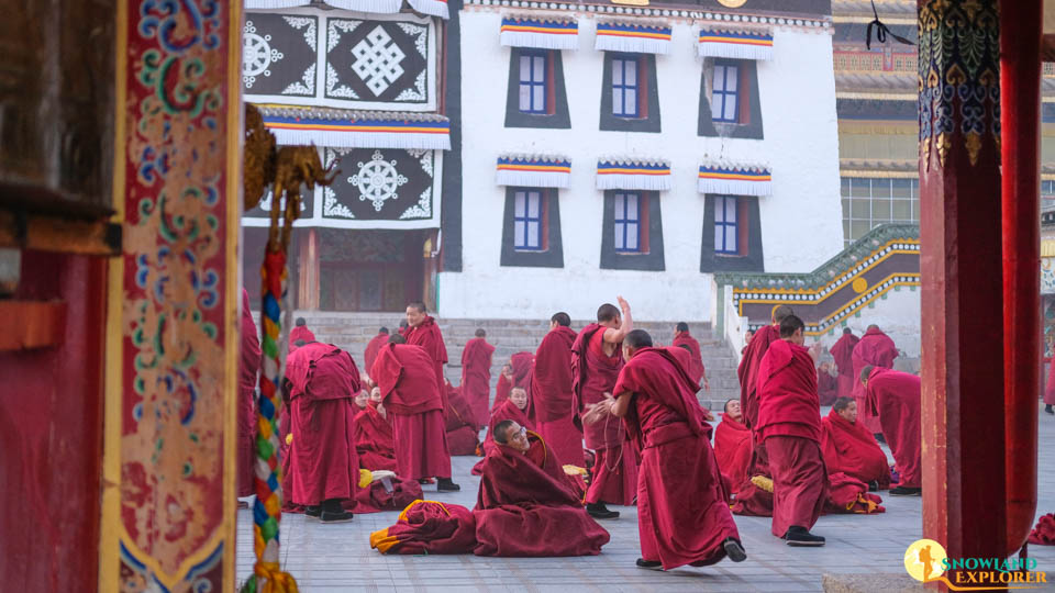 Monks debating over buddhist philosophy 